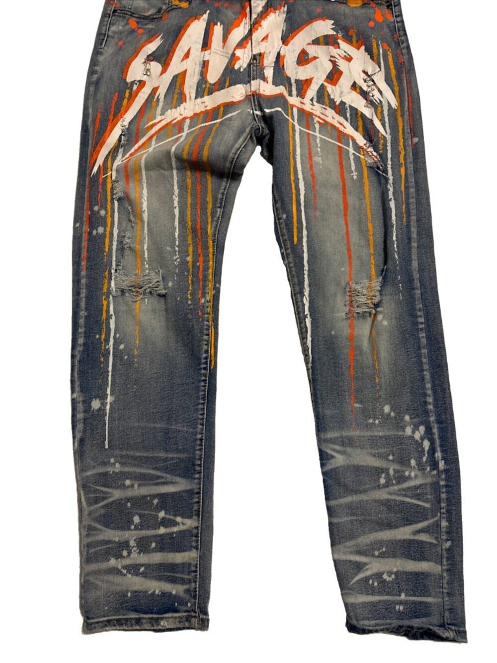 waimea jeans men Size 40 Orange Savage Paint Graphic Design Grunge - Picture 2 of 8